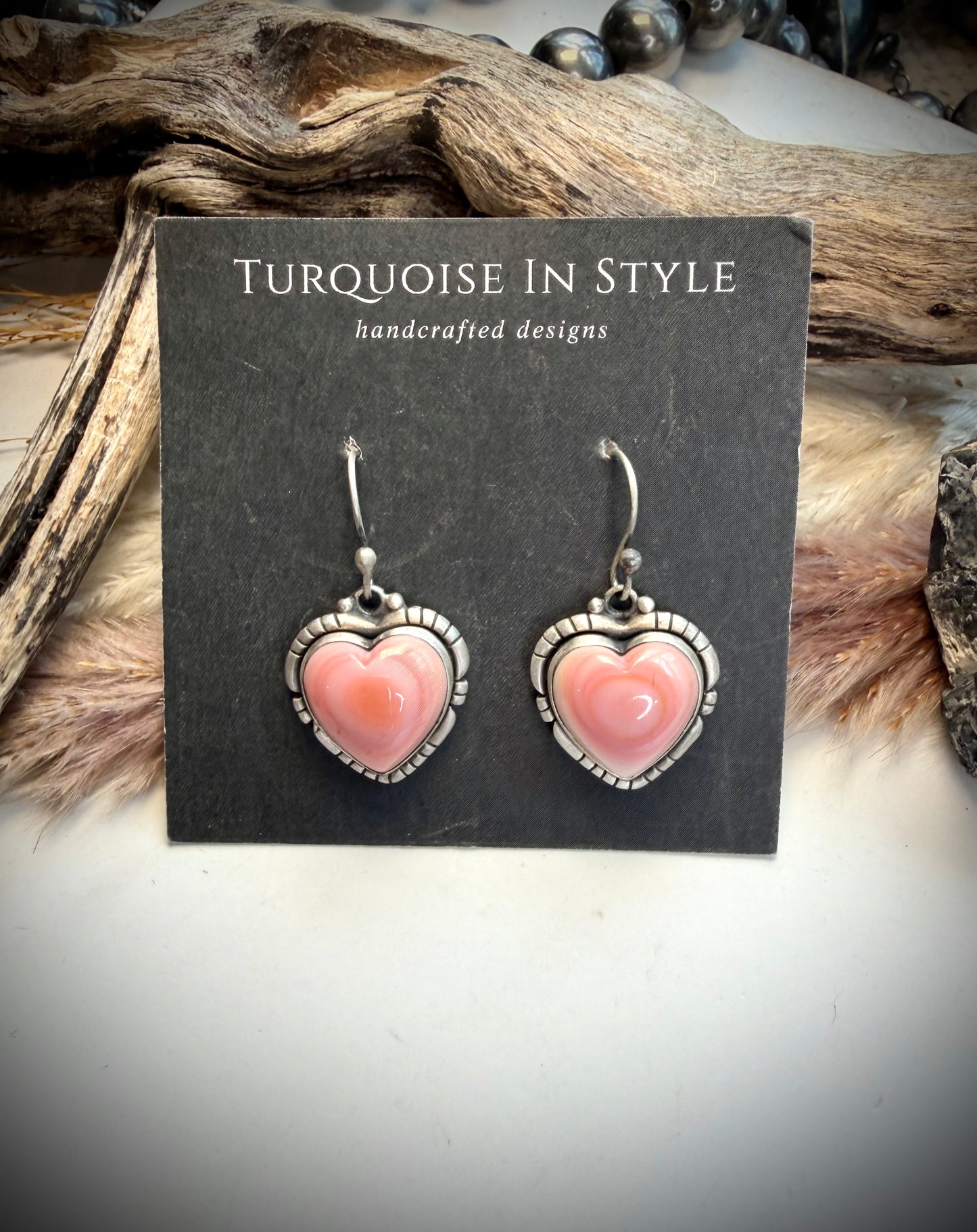 Pink Conch Heart Earrings