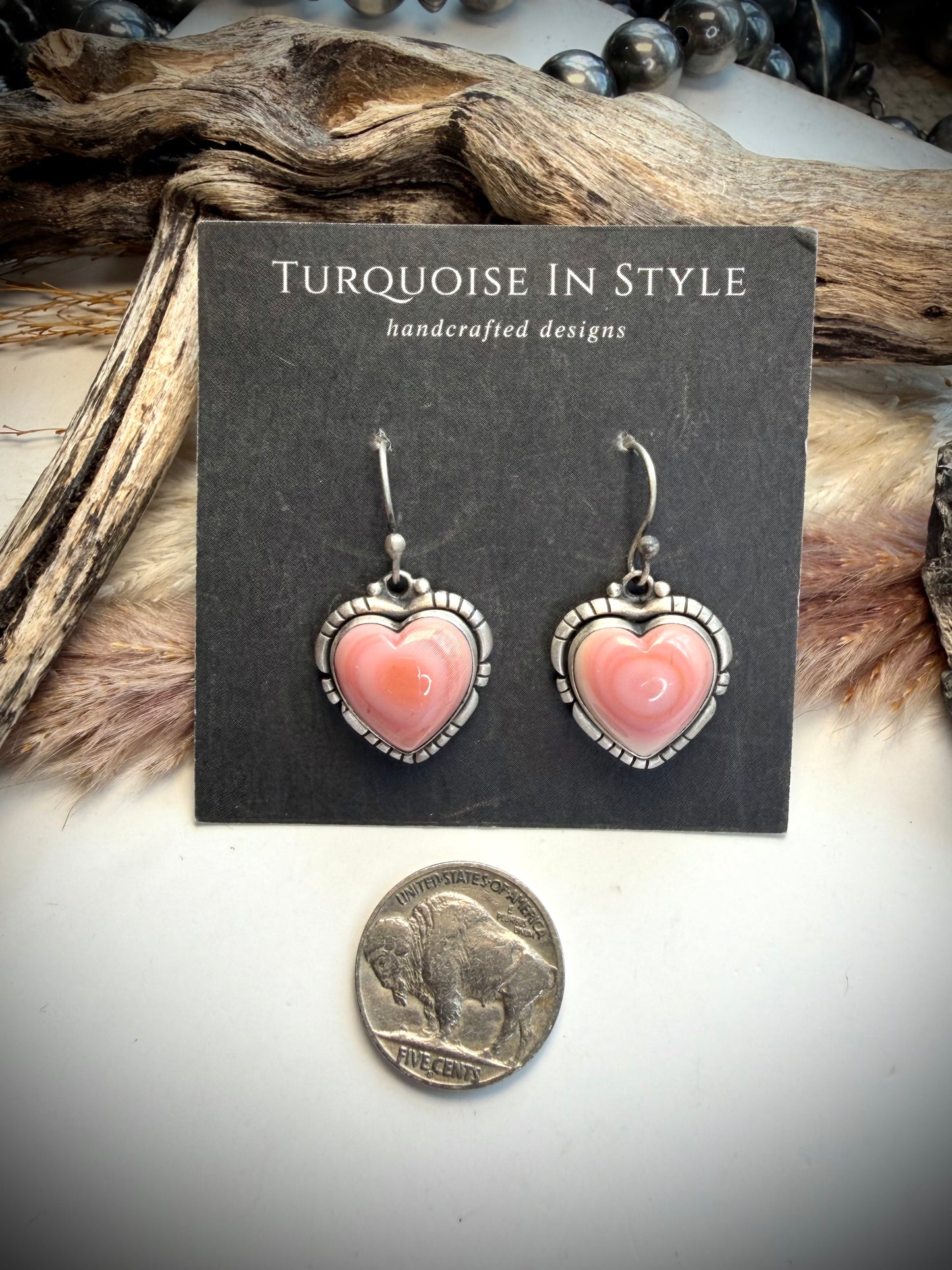 Pink Conch Heart Earrings