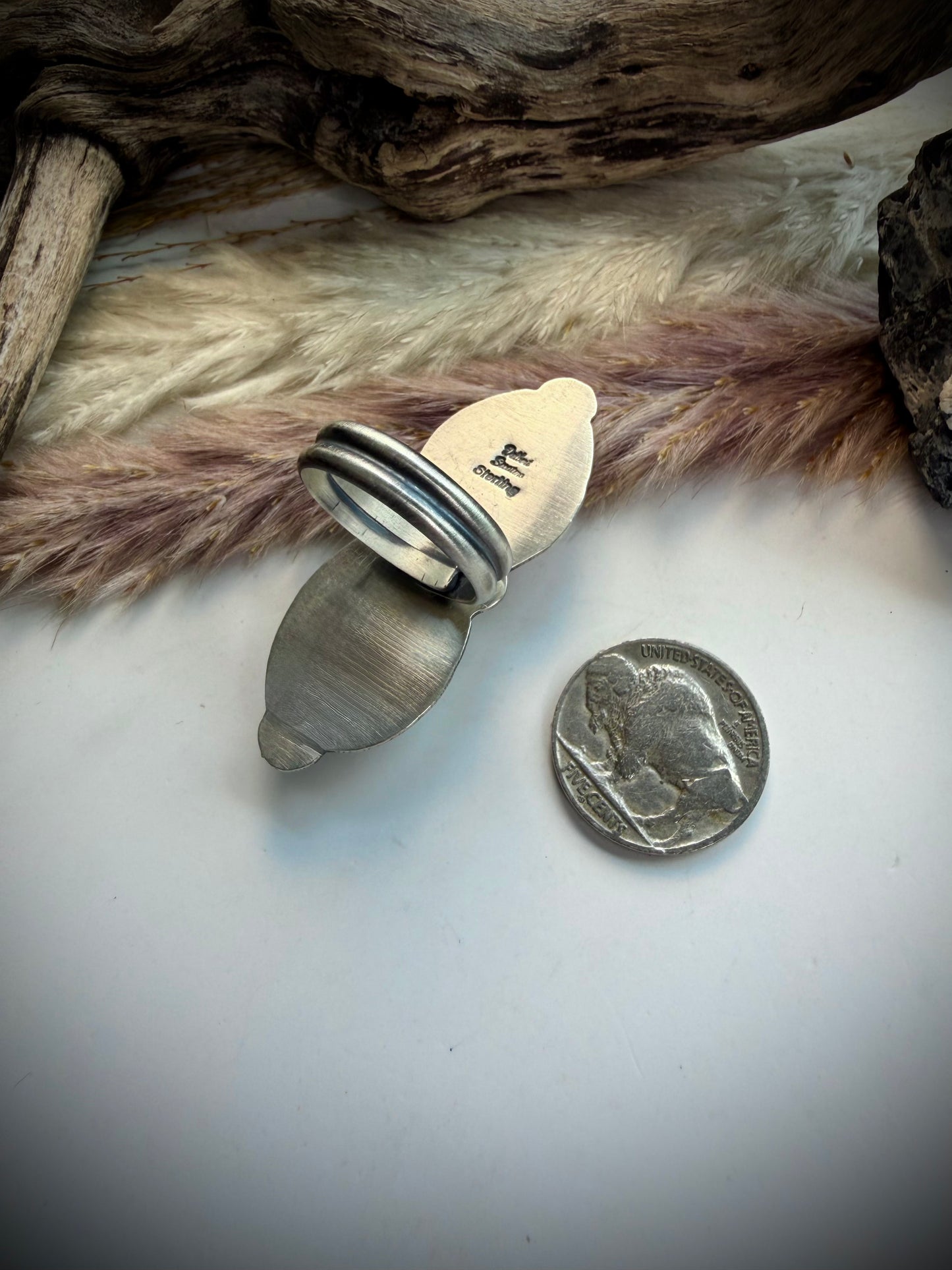Delbert Sacatero Adjustable Pink Conch & Sonoran Gold Turquoise Ring