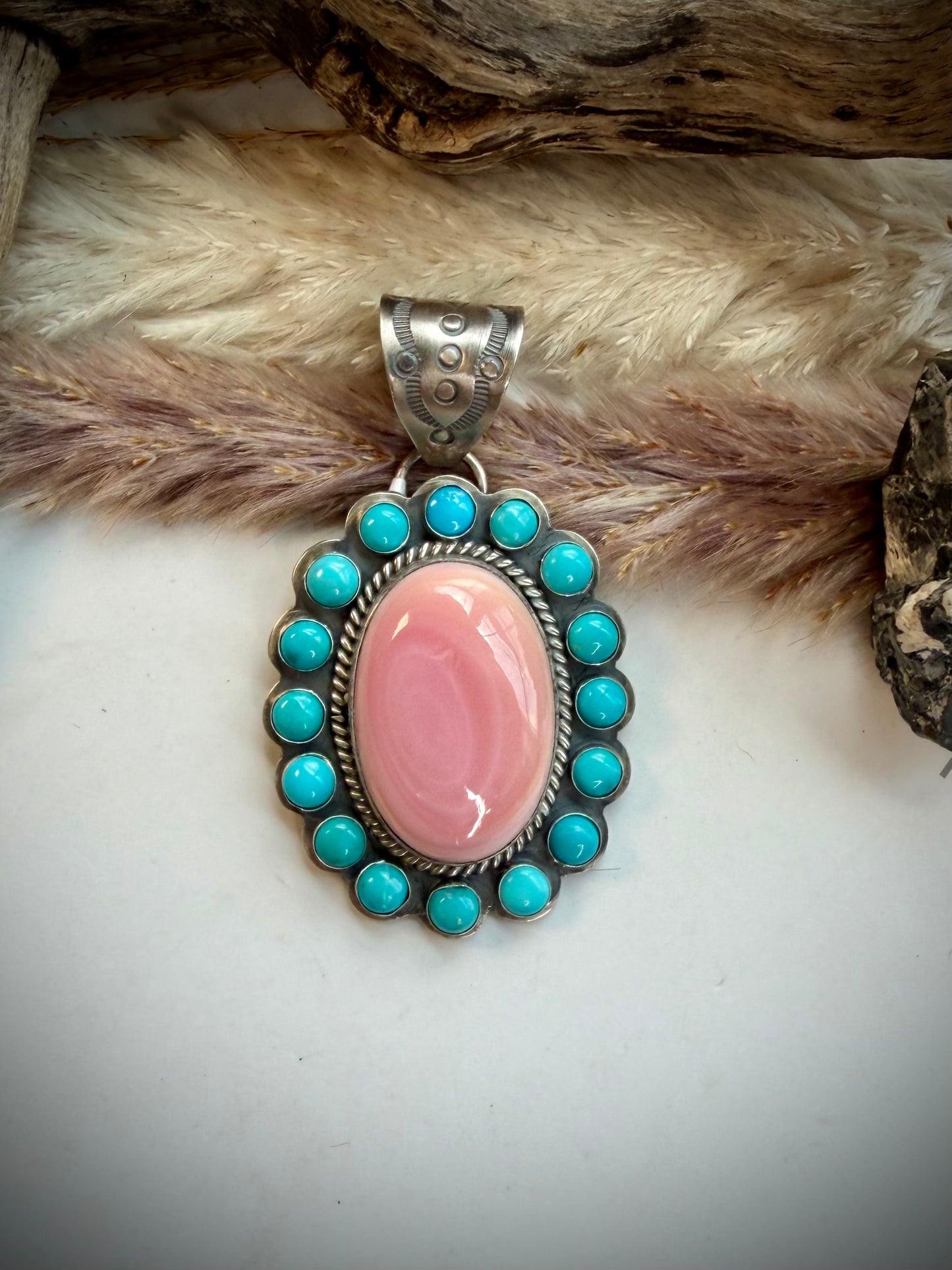 Pink Conch & Sleeping Beauty Pendant