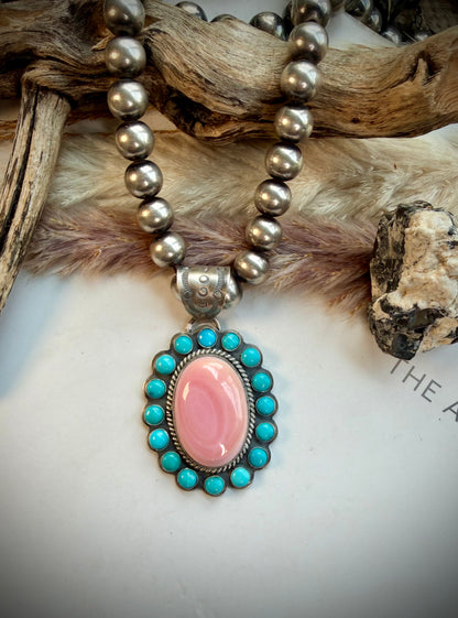 Pink Conch & Sleeping Beauty Pendant