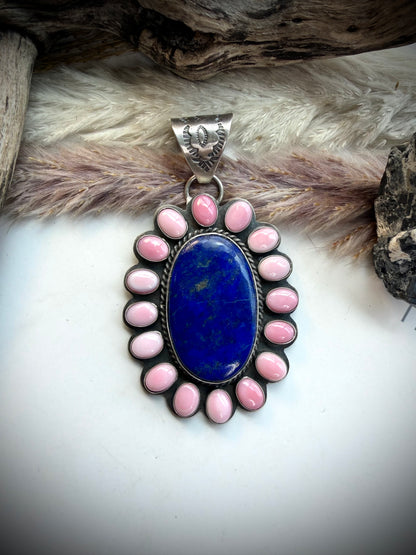 Pink Conch & Lapis Pendant