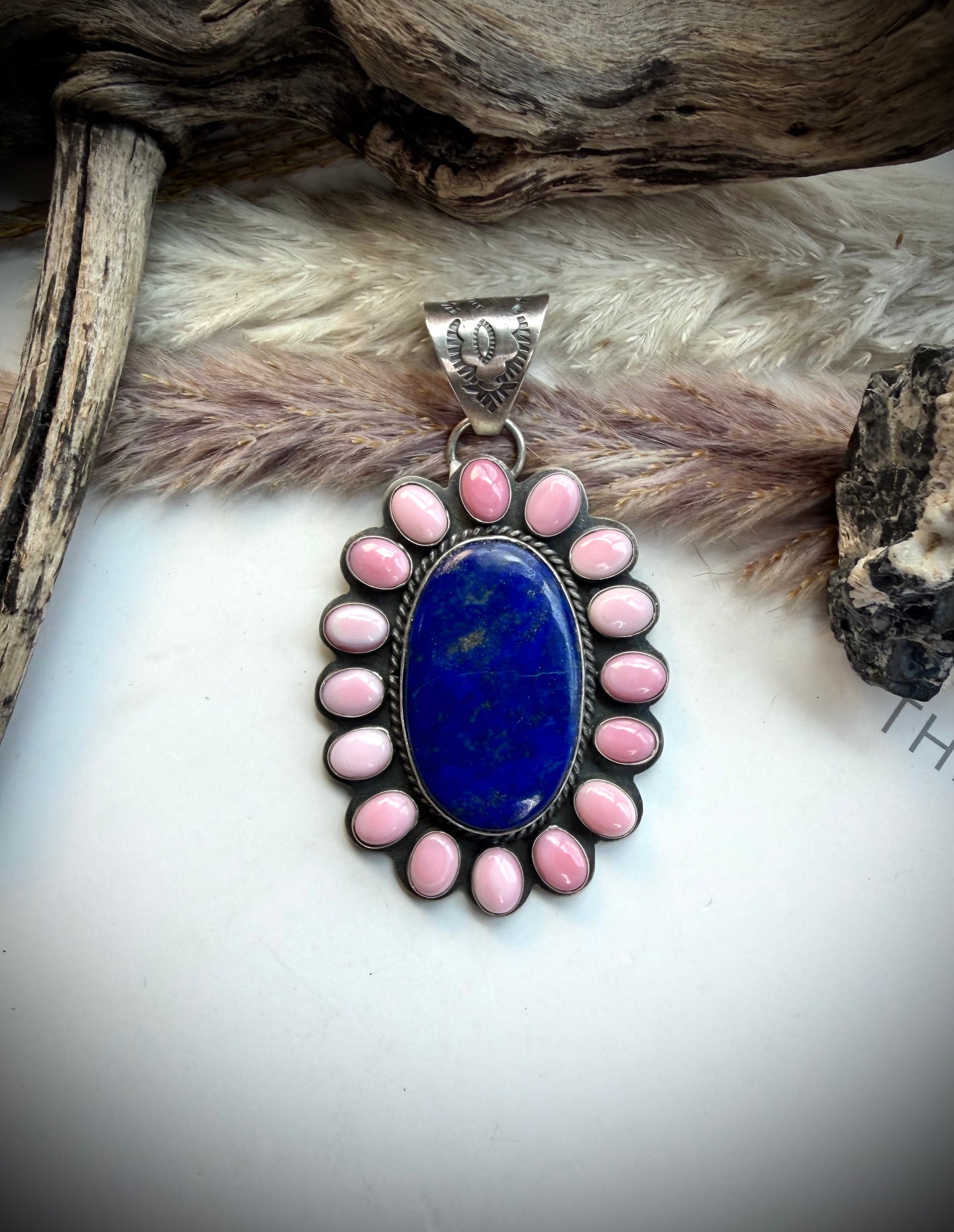 Pink Conch & Lapis Pendant