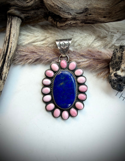 Pink Conch & Lapis Pendant
