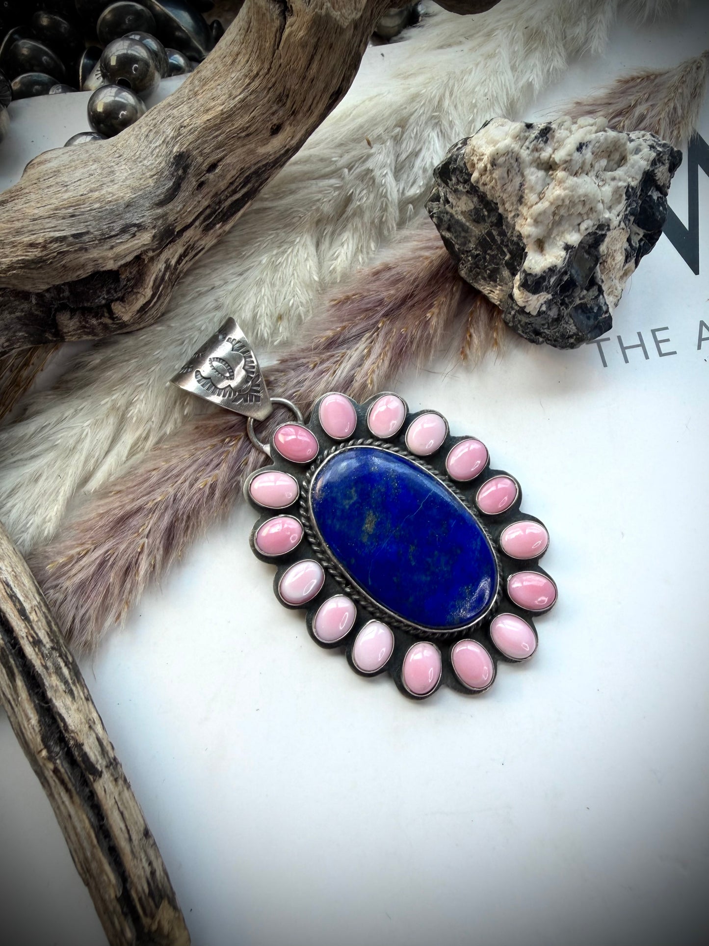 Pink Conch & Lapis Pendant