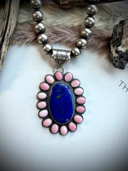 Pink Conch & Lapis Pendant