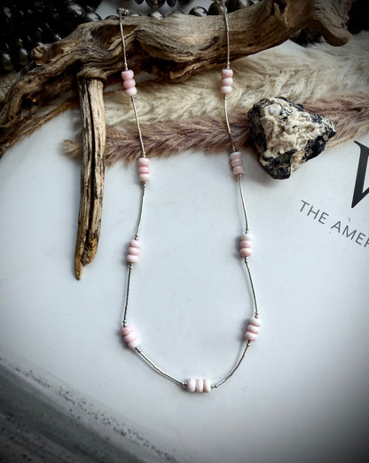 18" Pink Conch & Liquid Silver Necklace