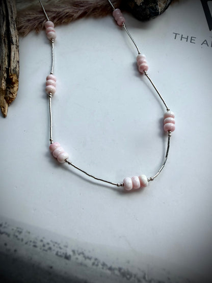 18" Pink Conch & Liquid Silver Necklace