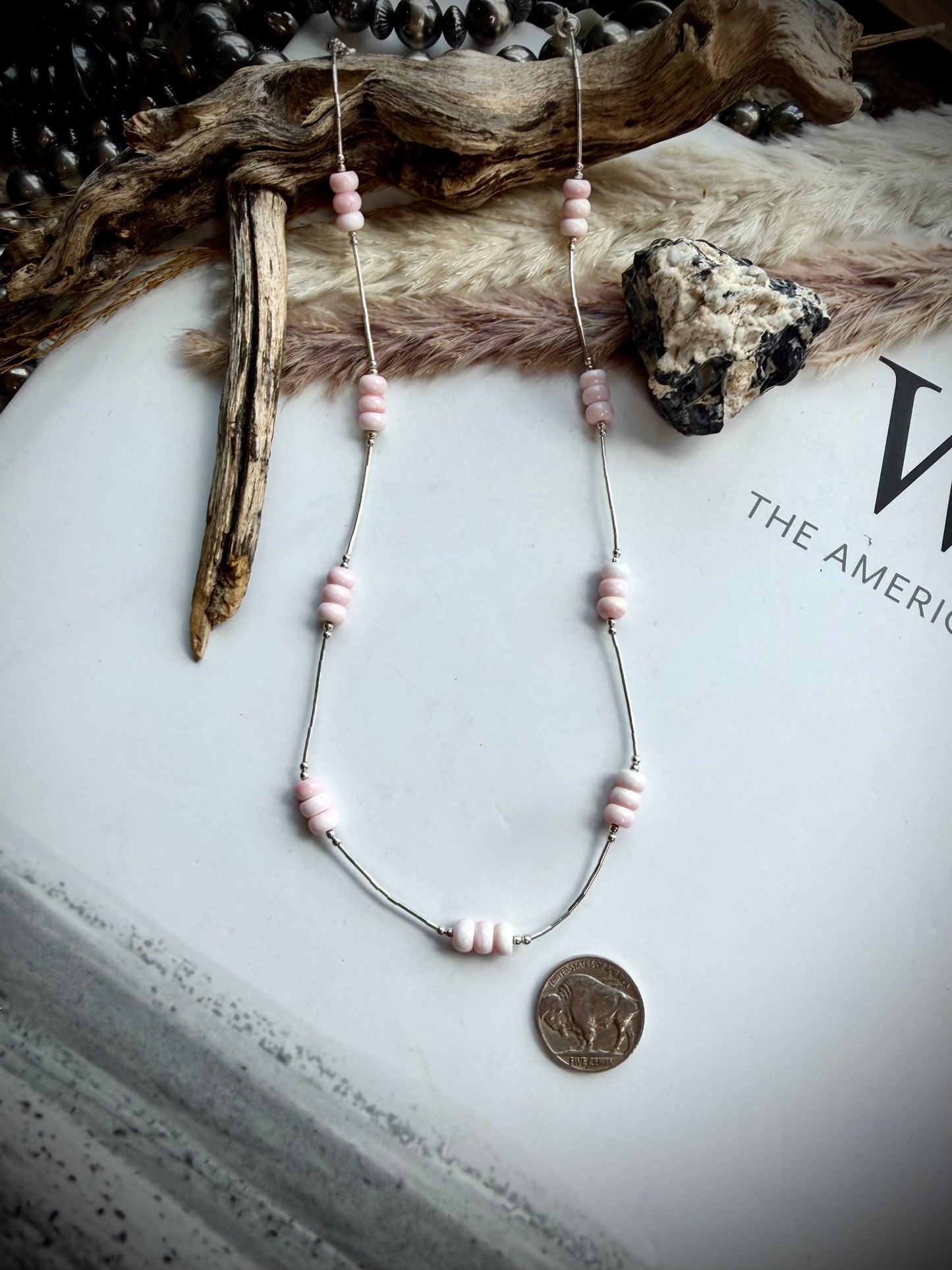 18" Pink Conch & Liquid Silver Necklace