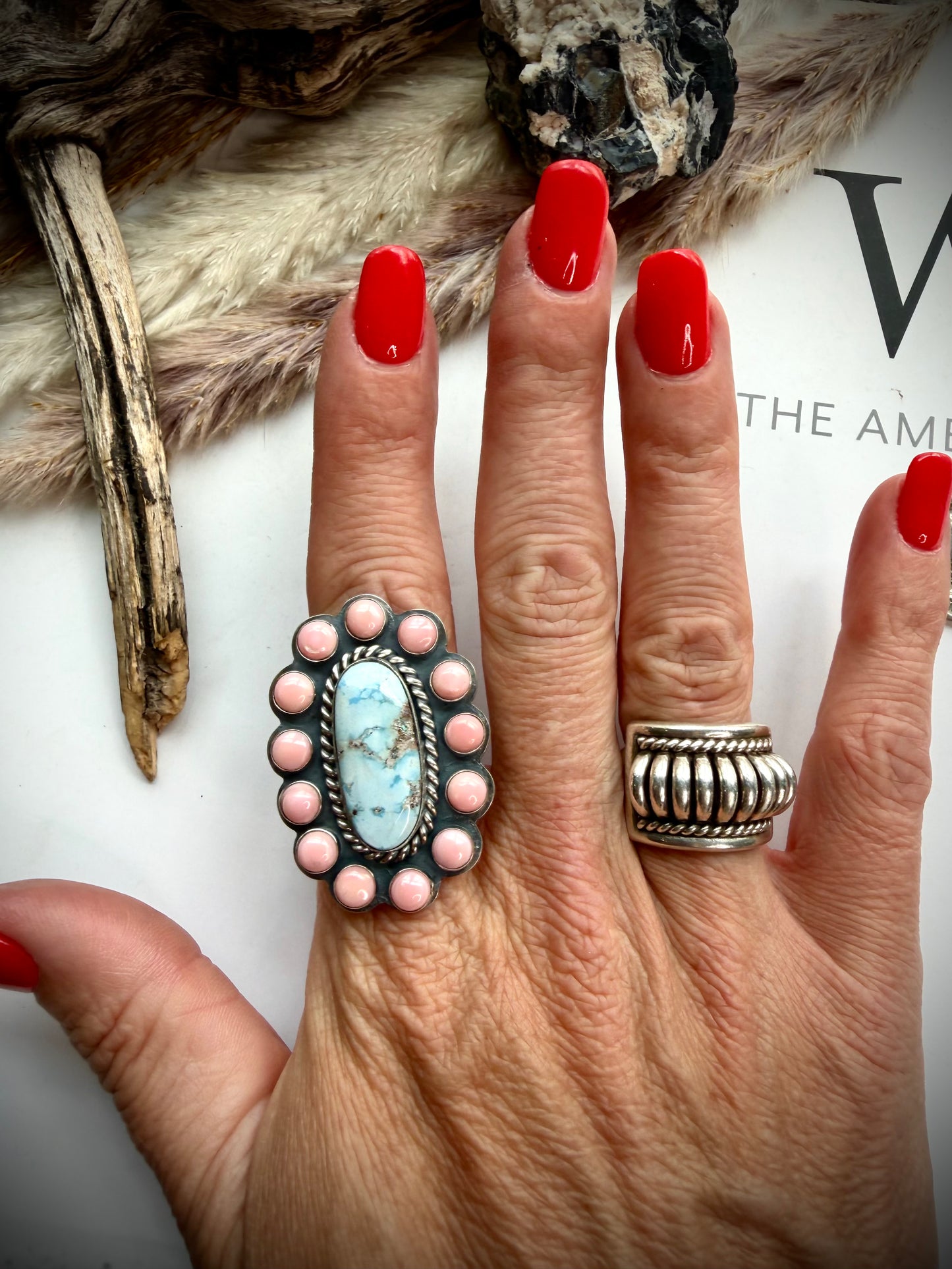 Jeff Largo Golden Hills & Pink Conch Ring- adjustable