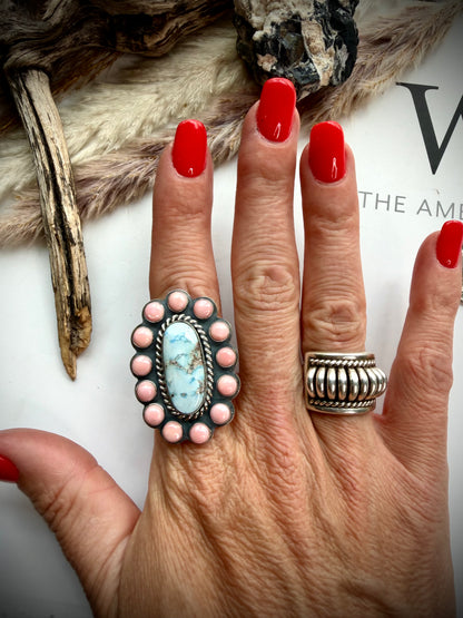 Jeff Largo Golden Hills & Pink Conch Ring- adjustable