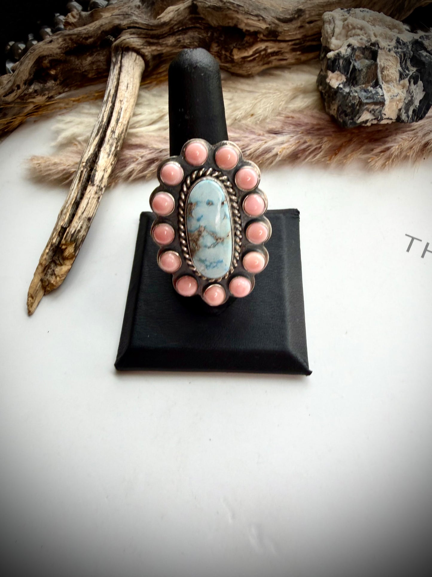 Jeff Largo Golden Hills & Pink Conch Ring- adjustable