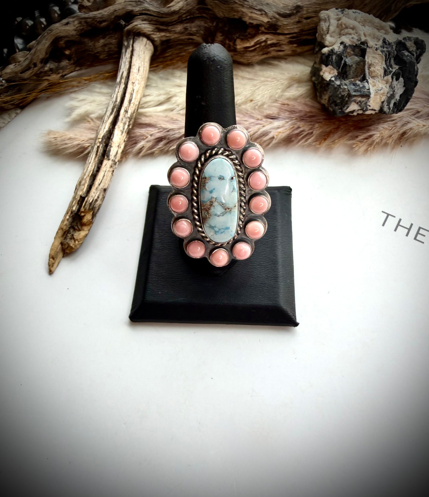 Jeff Largo Golden Hills & Pink Conch Ring- adjustable