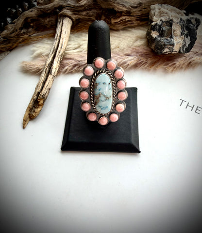 Jeff Largo Golden Hills & Pink Conch Ring- adjustable