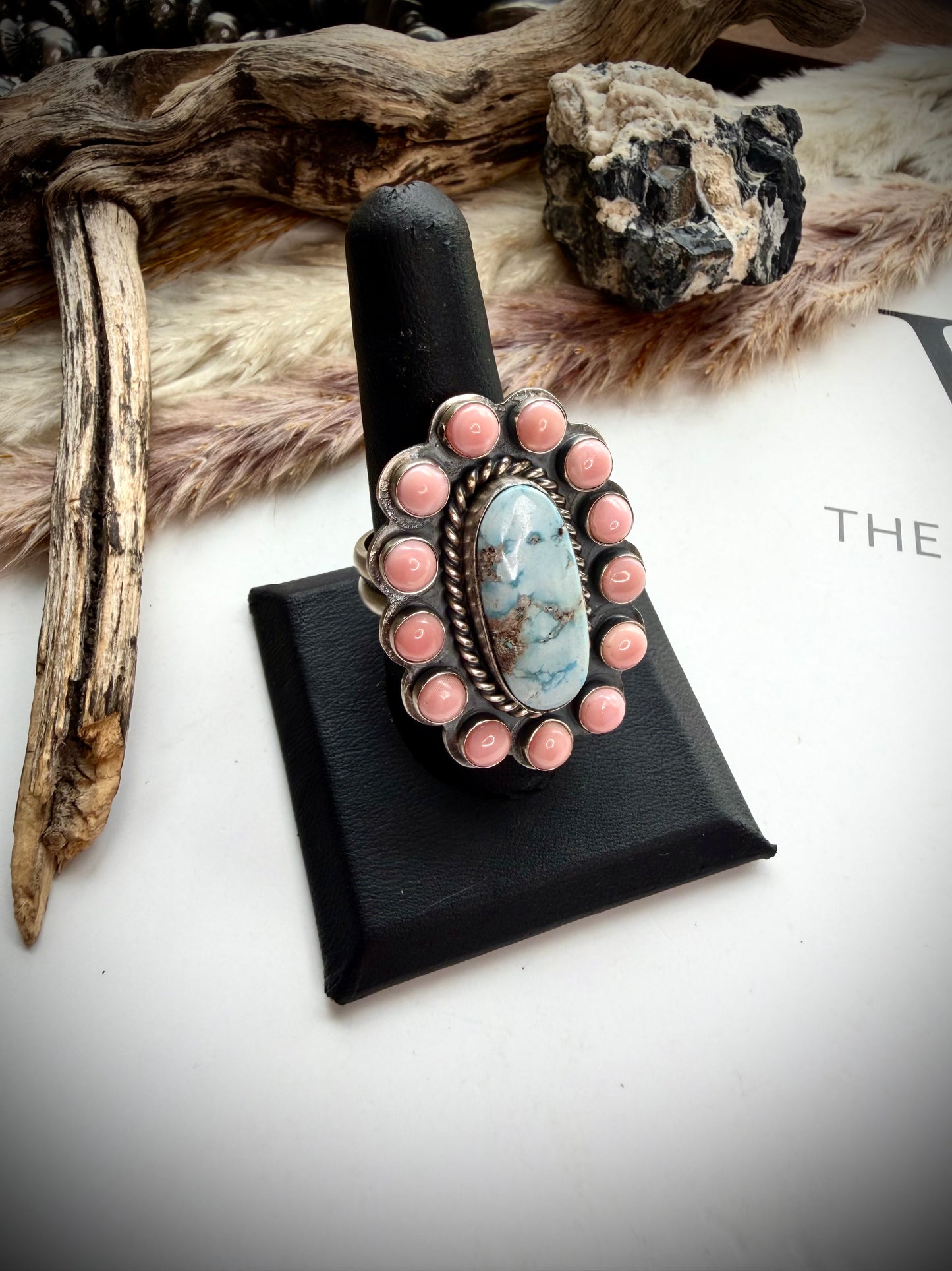 Jeff Largo Golden Hills & Pink Conch Ring- adjustable
