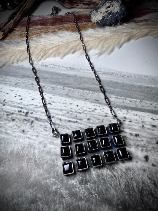 Square Black Onyx Bar Necklace by Sheila Becenti