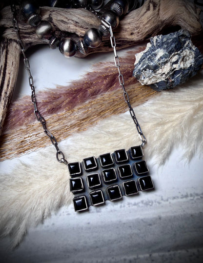 Square Black Onyx Bar Necklace by Sheila Becenti