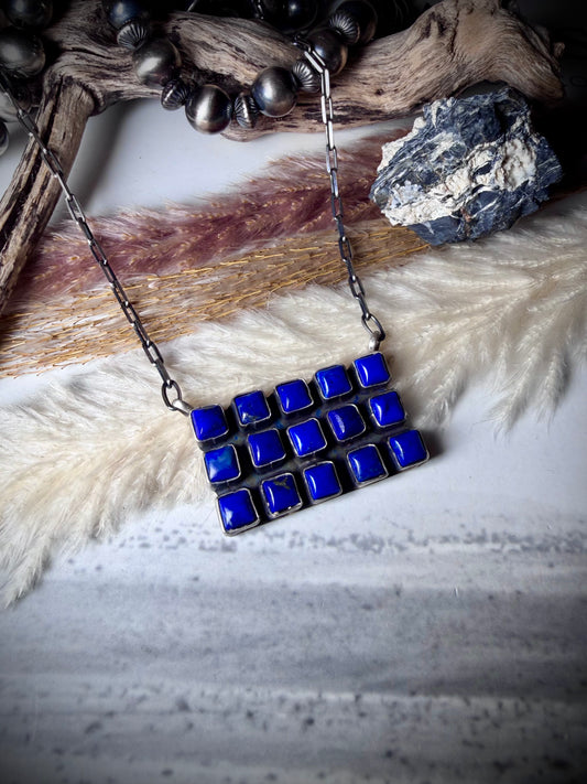 Square Lapis Bar Necklace by Sheila Becenti