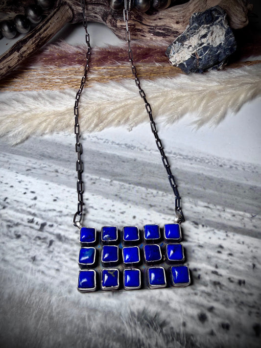 Square Lapis Bar Necklace by Sheila Becenti