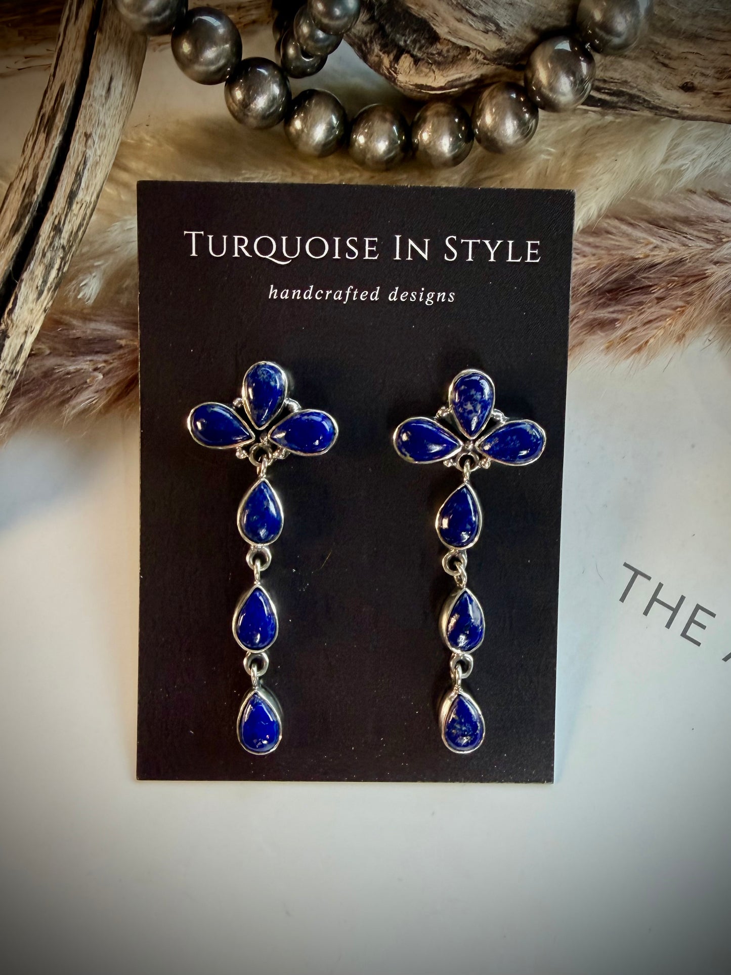 Lapis Cross Dangle Earrings