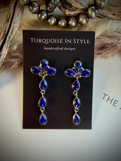Lapis Cross Dangle Earrings