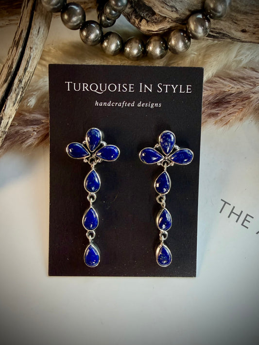 Lapis Cross Dangle Earrings