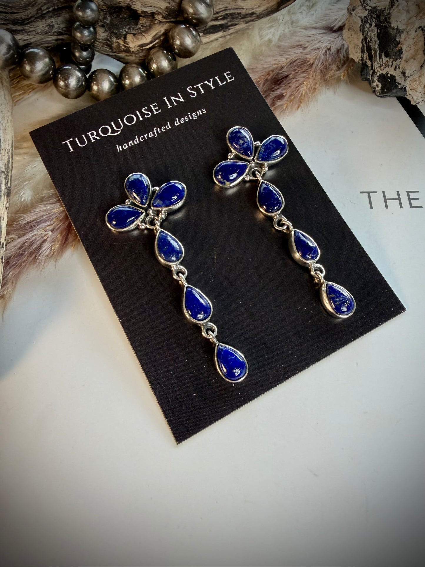 Lapis Cross Dangle Earrings
