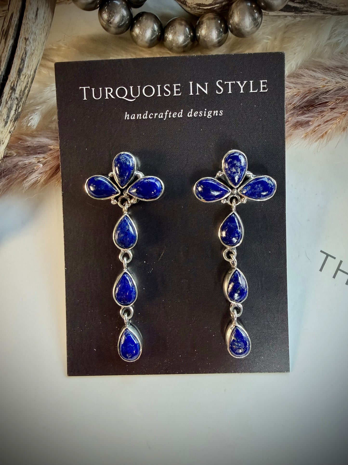 Lapis Cross Dangle Earrings