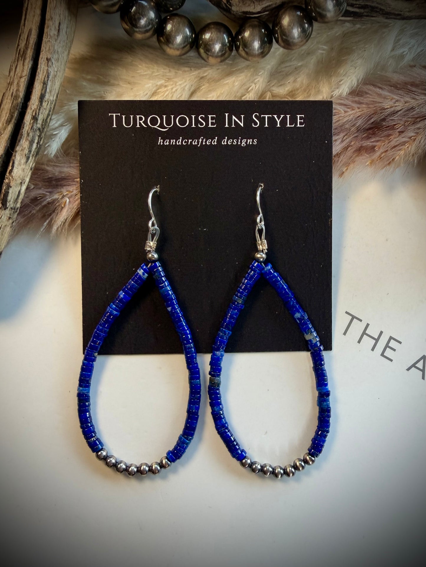 Lapis Heishi & 3mm Pearl Earrings