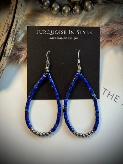 Lapis Heishi & 3mm Pearl Earrings