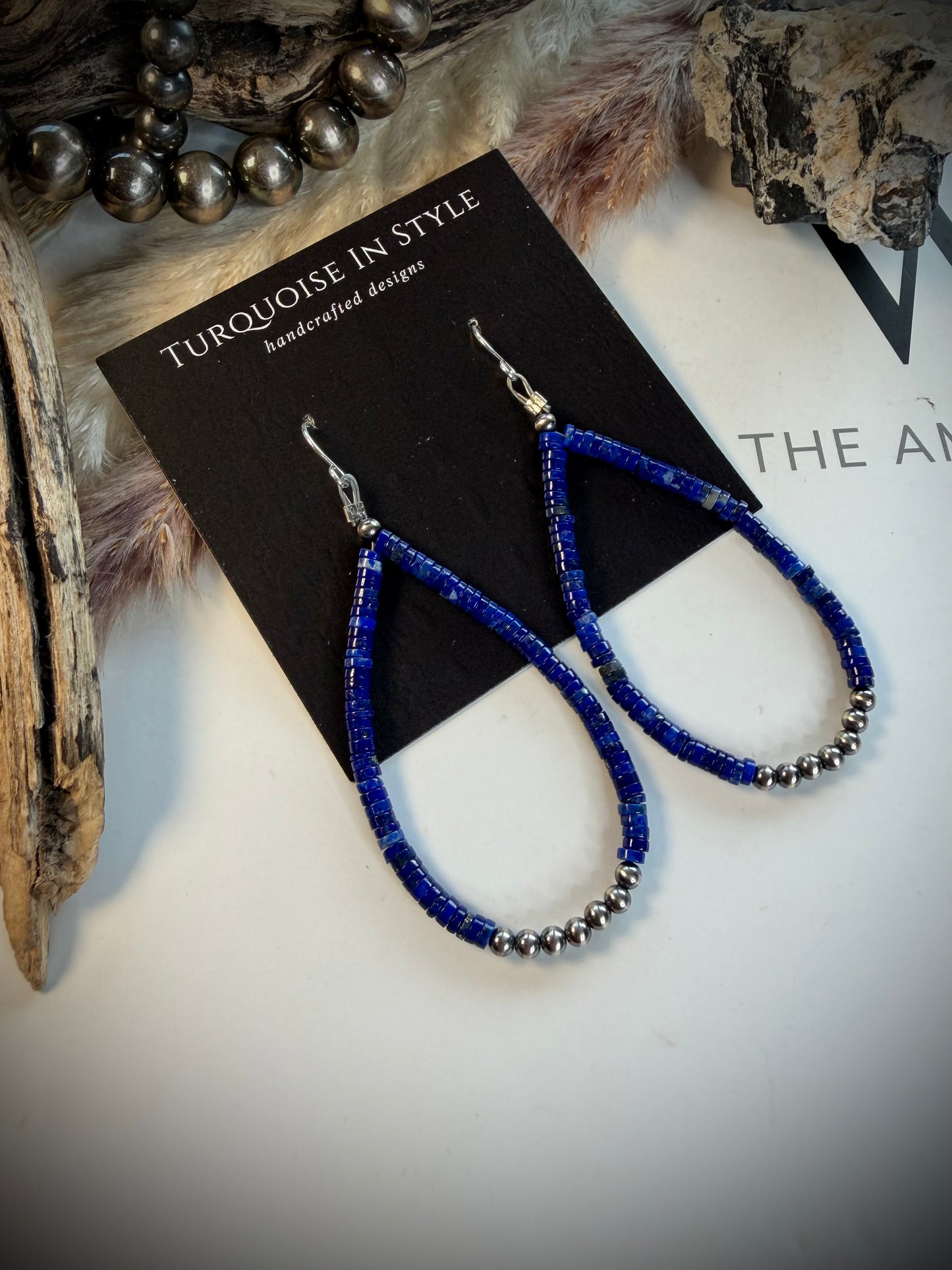 Lapis Heishi & 3mm Pearl Earrings