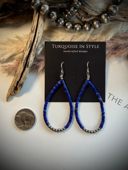 Lapis Heishi & 3mm Pearl Earrings