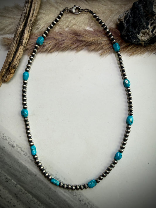 16" 4mm Pearls with Blue Turquoise