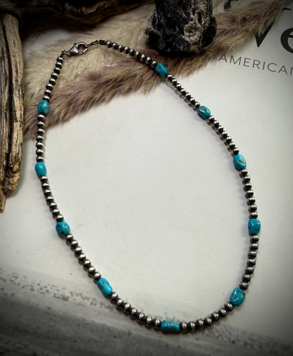 16" 4mm Pearls with Blue Turquoise