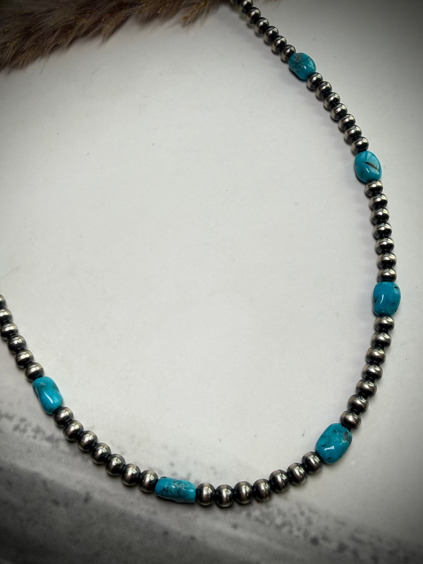 16" 4mm Pearls with Blue Turquoise
