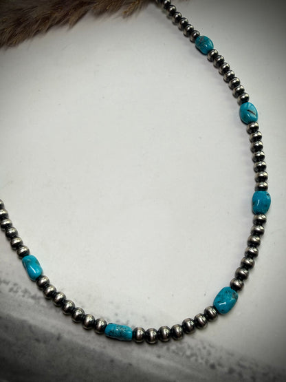16" 4mm Pearls with Blue Turquoise