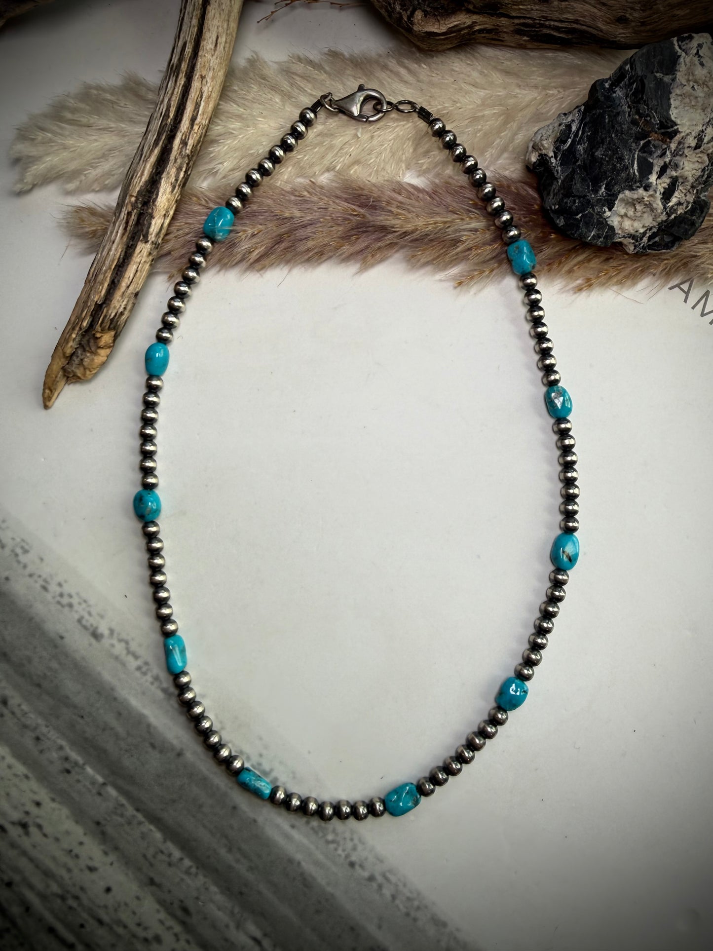 16" 4mm Pearls with Blue Turquoise