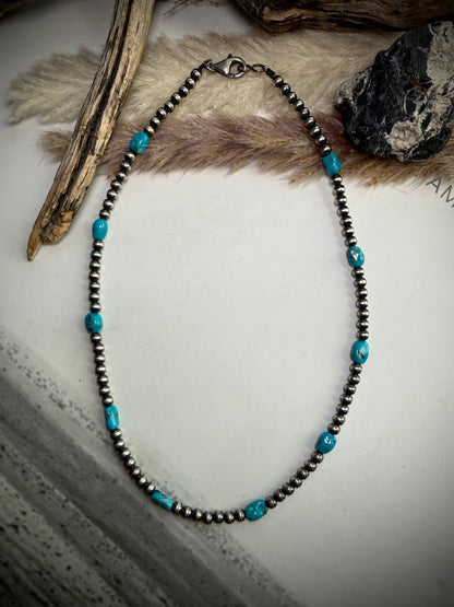 16" 4mm Pearls with Blue Turquoise