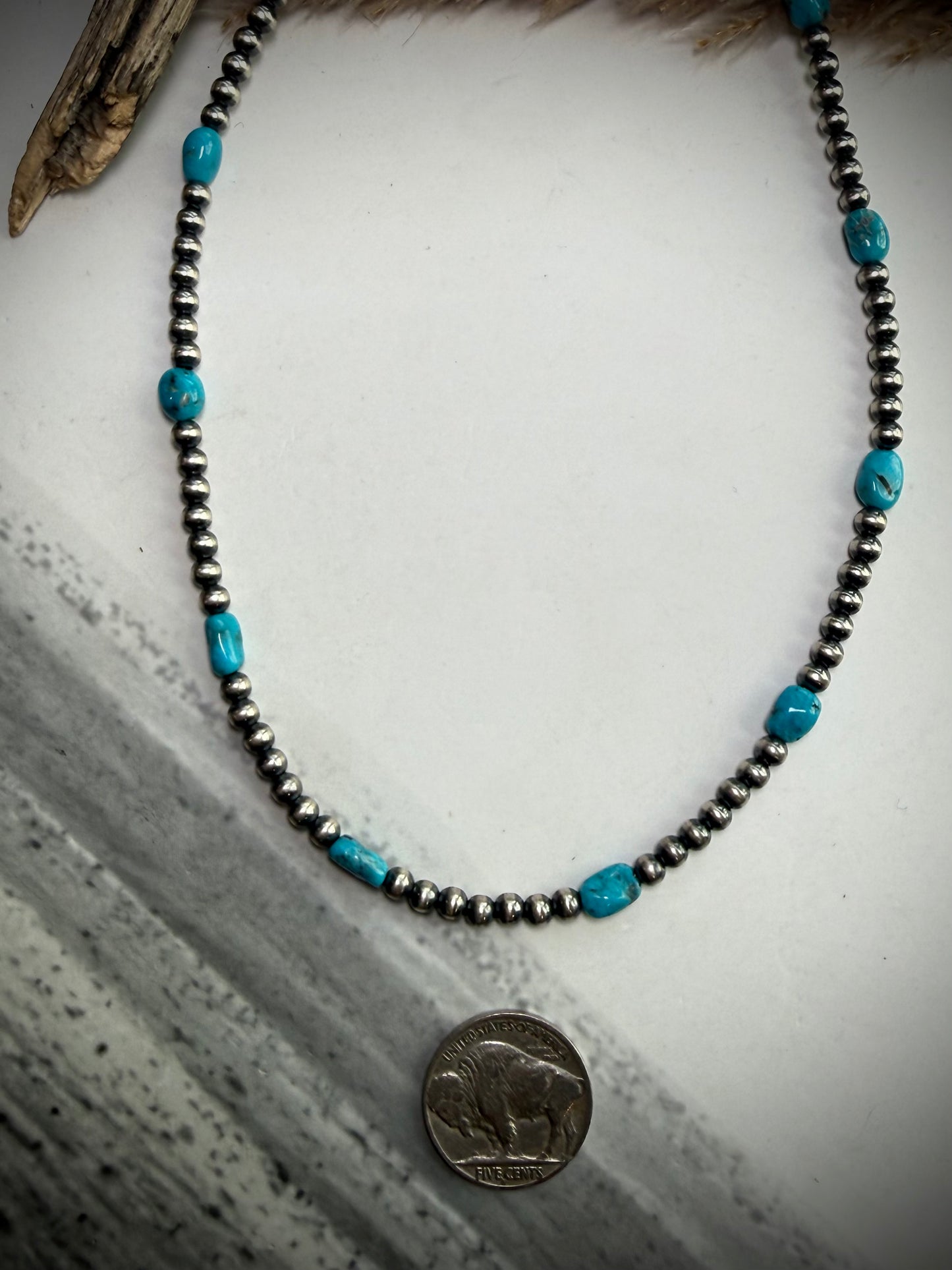 16" 4mm Pearls with Blue Turquoise