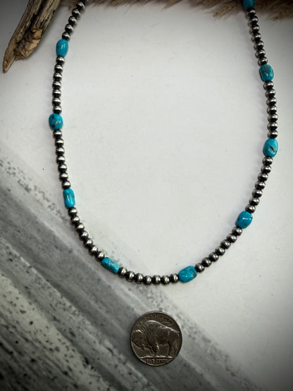 16" 4mm Pearls with Blue Turquoise