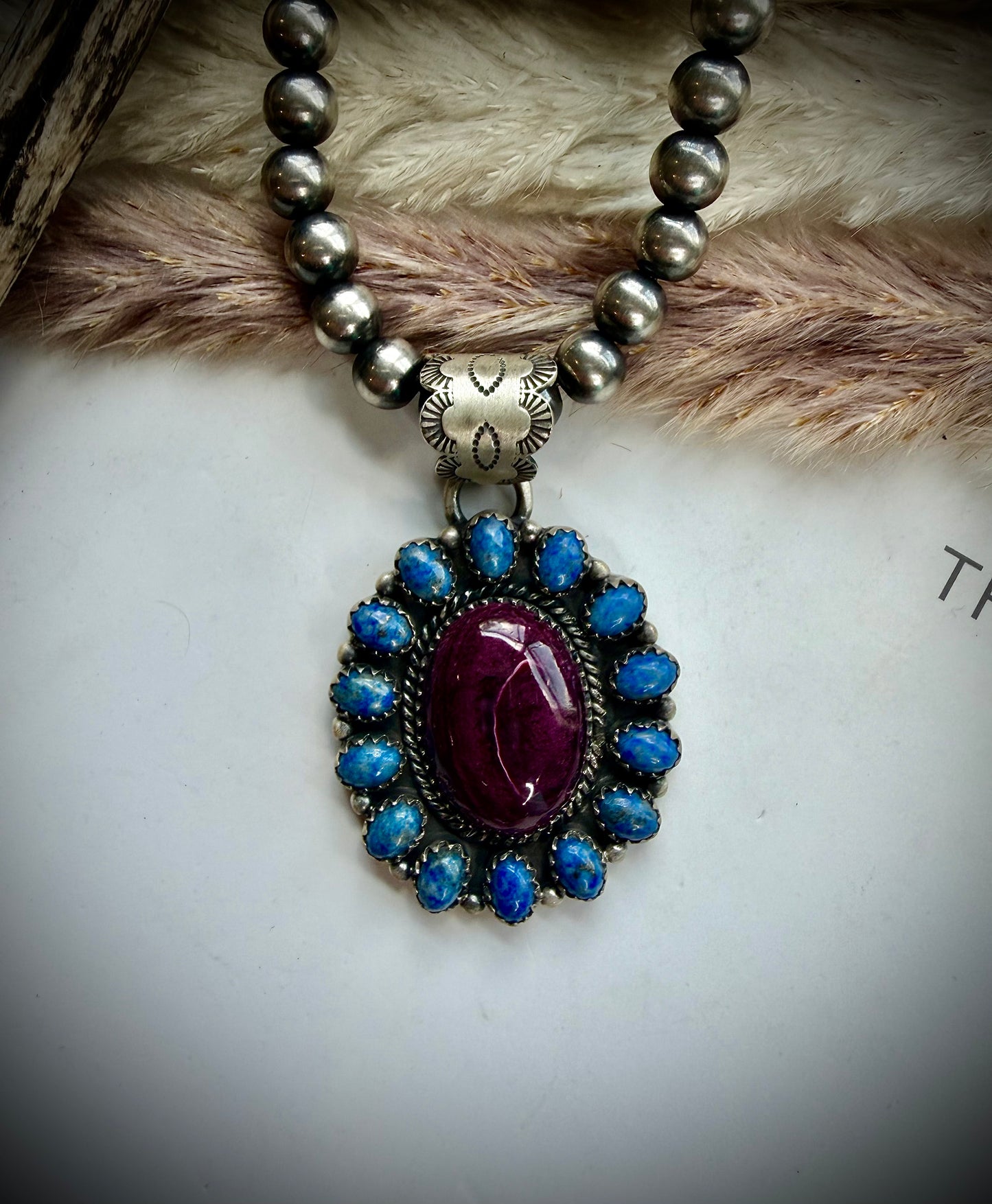 Lapis and Purple Spiny Cluster Pendant