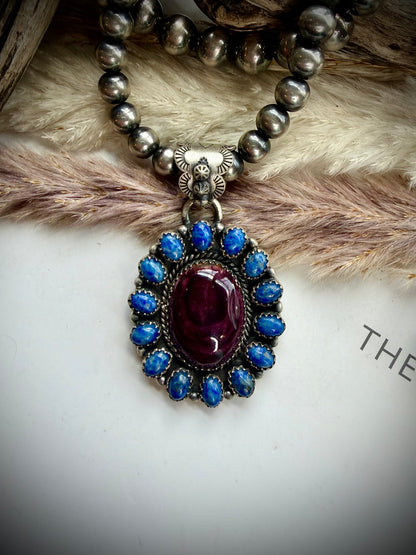 Lapis and Purple Spiny Cluster Pendant