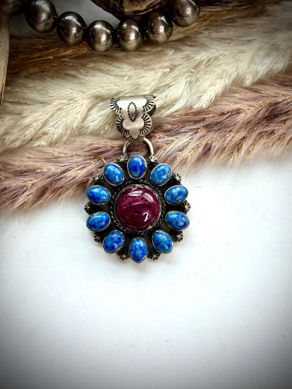 Lapis & Purple Spiny Cluster Pendant