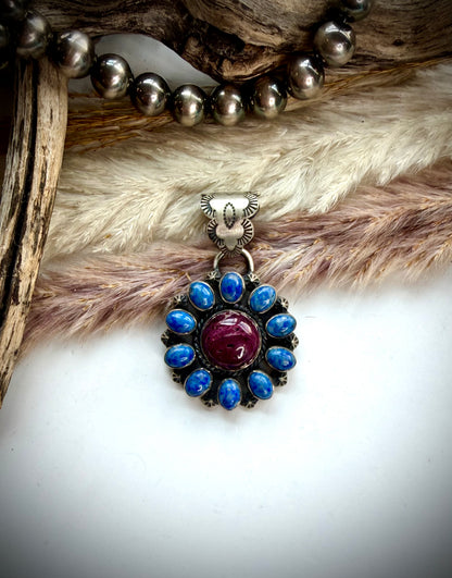 Lapis & Purple Spiny Cluster Pendant