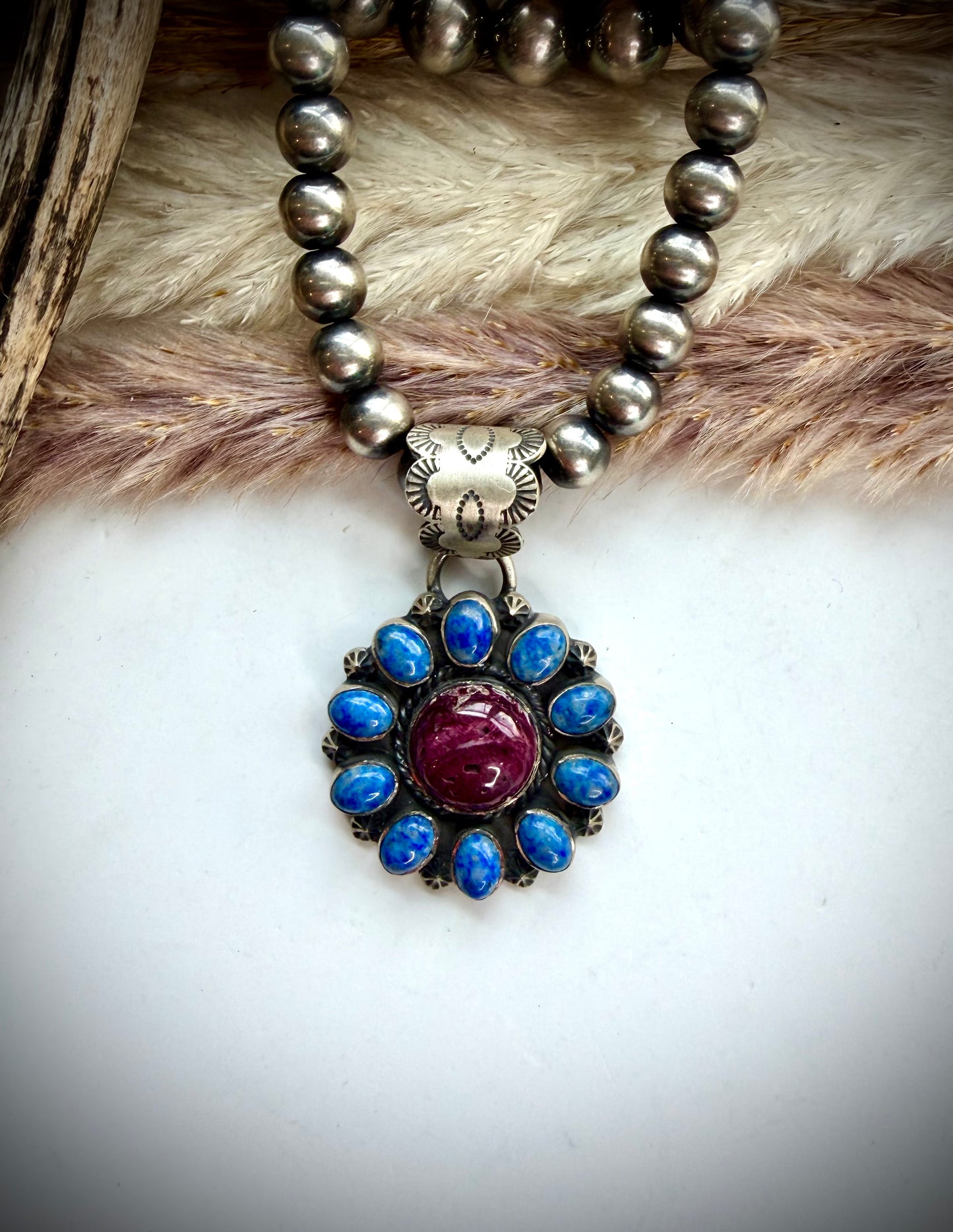 Lapis & Purple Spiny Cluster Pendant