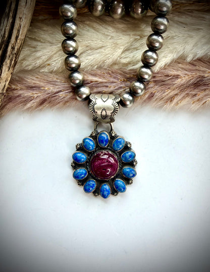 Lapis & Purple Spiny Cluster Pendant