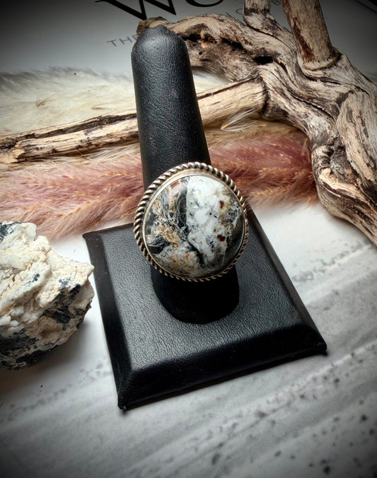 Donovan Nez Round White Buffalo Ring - Adjustable