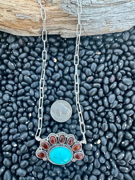 Amber & Turquoise Cluster Necklace