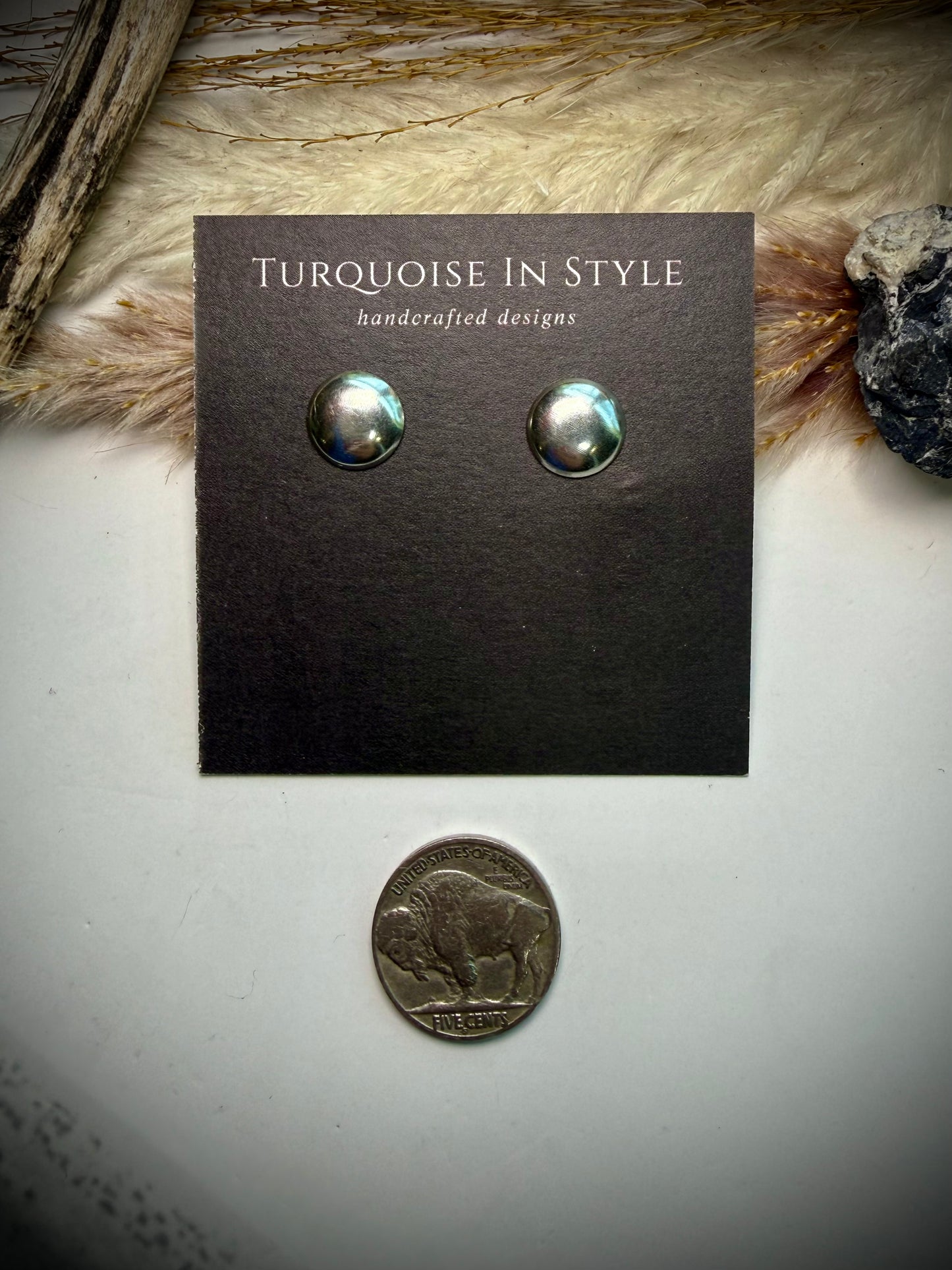 Sterling Half Pearl Studs- 11mm