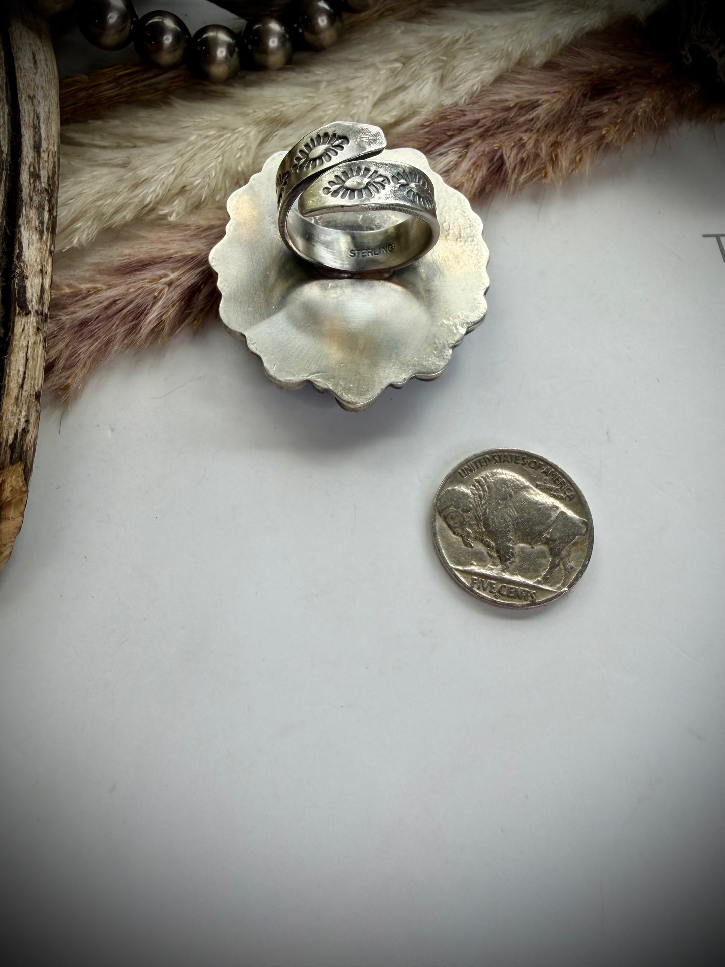 Adjustable White Buffalo & Lapis Ring